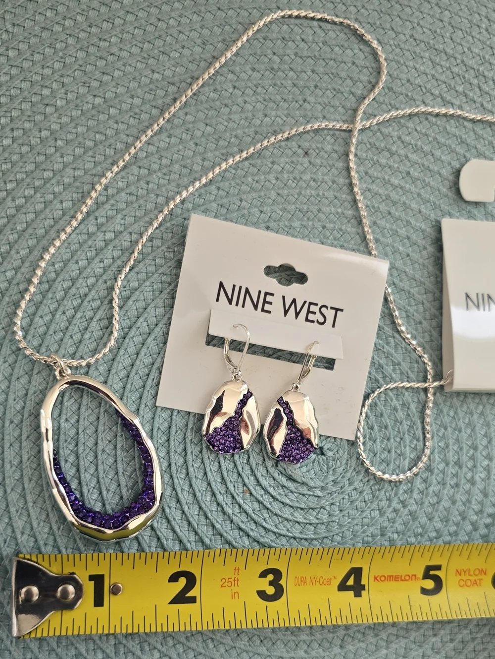Nine West Brand Women's Silver Tone Necklace and Earring Set with Purple Accents